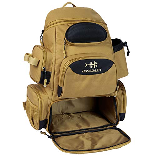 Bassdash Angelrucksack wasserabweisend leicht Taktische Tasche Angelkoffer mit Rutenhalter und schützender Regenhülle ohne Boxen von Bassdash