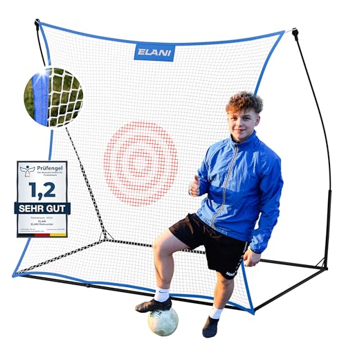 ELANI - Rebounder für Fußball mit Tasche - 2x2m Großes Netz mit Zielscheibe - Fussball Rebounder mit stabilem Rahmen - auch als Rebounder Handball - Spaß für die ganze Familie von ELANI
