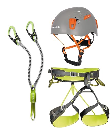 Generisch EDELRID Klettersteigset Cable Kit + Klettergurt Camp Energy + Helm Camp Titan Grey 54-62cm (Größe XS (Taille 58-68cm, Oberschenkel 39-49cm)) von Generisch