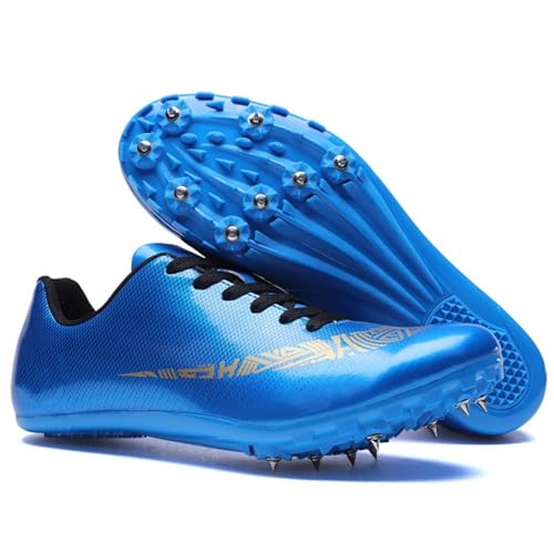 GiMLy Leichtathletik-Spikes-Schuhe Für Männer Und Frauen, Leicht, Modisch, Weiß, Rosa, Laufspikes, Leichtathletik-Schuhe, 100–400 Meter Rennen, Sprint-Spikes-Schuhe,Blau,7 UK von GiMLy