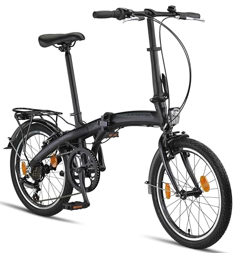 Licorne Bike Phoenix 2D, 20 Zoll Aluminium-Faltrad-Klapprad Scheibenbremse Discbremse V-Bremse Faltfahrrad Herren-Damen 7 Gang Kettenschaltung Folding City Bike StVZO (V-Bremse, Schwarz-Anthrazit) von Licorne Bike
