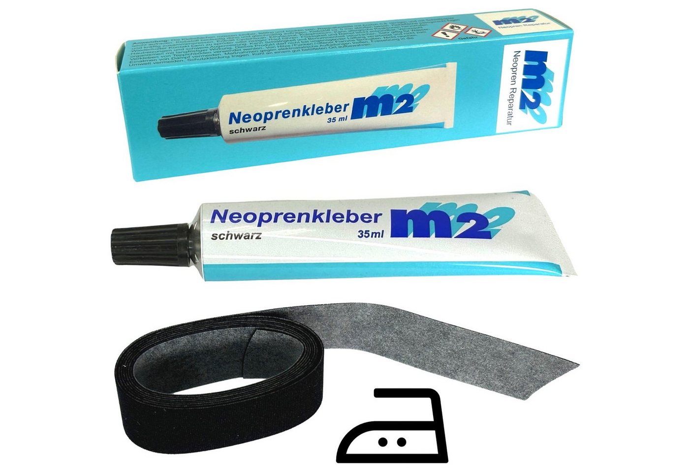 M2 Neoprenanzug M2 Neopren Nahtband 20mm aufbügeln Neoprenanzug Reperatur Set + Kleber von M2
