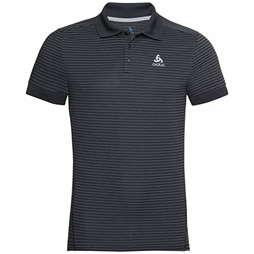 Odlo Herren Essentials Polo Shirt, Black - Odlo Steel Grey - Stripes, M EU von Odlo