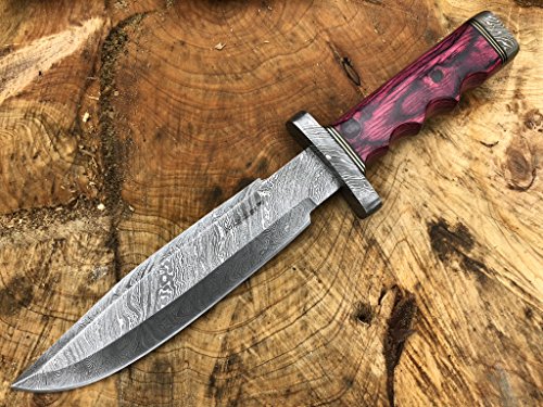 Perkin Knives Damastmesser Jagdmesser mit Scheide - Jagdmesser Bowie (Griff aus rotem Holz) von Perkin Knives