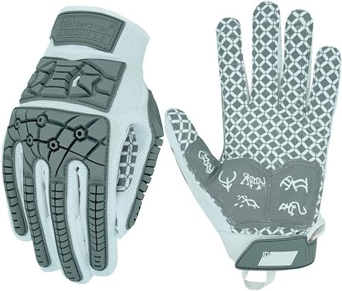 Seibertron Lineman/Linebacker Handschuhe 2.0 Padded Palm American Football Receiver Gloves, Flexibler TPR-Aufprallschutz Back of Hand Handschuhe Erwachsener Sizes White L von Seibertron