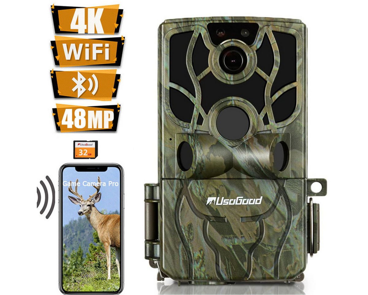 Usogood Wildkamera WLAN 4K 48MP Wildtierkamera mit Nachtsicht Überwachungskamera (Outdoor, Wildcamera Outdoor Tierkamera, Jagdkamera, 0.3s Auslöser Bewegungsaktiviert, 120° Weitwinkel, IP66) von Usogood