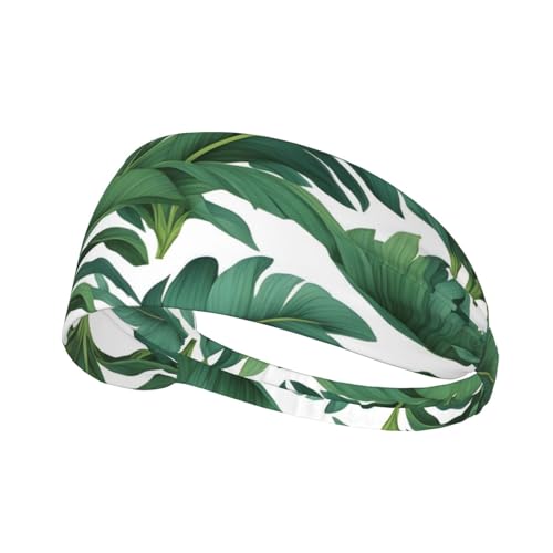 Elastisches Unisex-Sport-Stirnband, feuchtigkeitsableitend, athletisch für Laufen, Training, Outdoor-Sport, tropisches Bananenpalmenblatt-Muster von YYHWHJDE