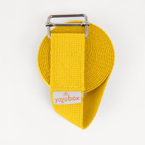 Yogabox Yogagurt Asana Belt Basic aus 100% Baumwolle, Schiebeschnalle aus Metall, Anfänger & Fortgeschrittene, 2.5 m, gelb von Yogabox