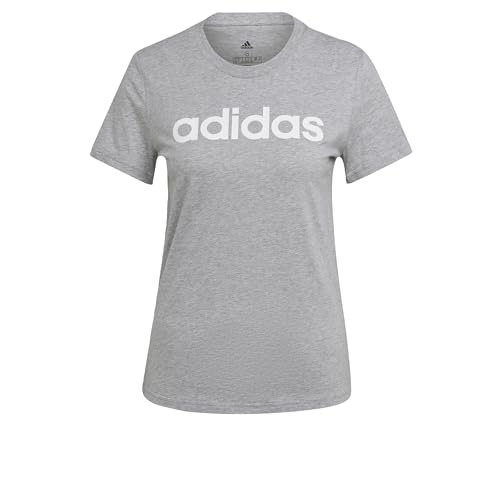 adidas Damen T-Shirt (Short Sleeve) W Lin T, Medium Grey Heather/White, HL2053, M von adidas