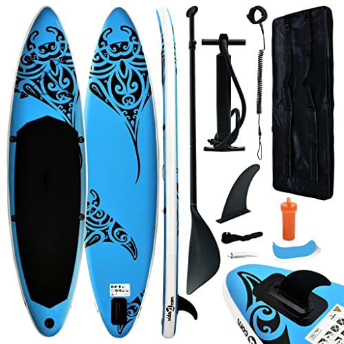 vidaXL Stand Up Paddle Board Set Aufblasbar SUP Surfboard Paddling ISUP Surfbrett Paddelboard Wellenreiter Aluminium-Ruder 366x76x15cm Blau von vidaXL