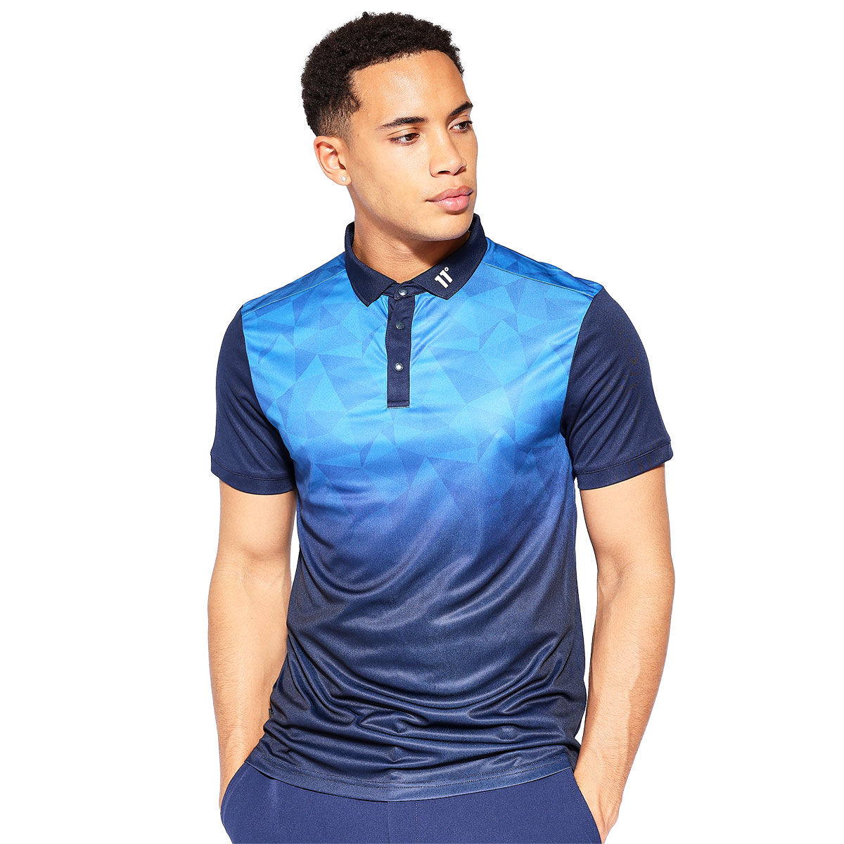 11 Degrees Men's Geo Fade Print Golf Polo Shirt, Mens, Blue surf/navy, Small | American Golf von 11 Degrees