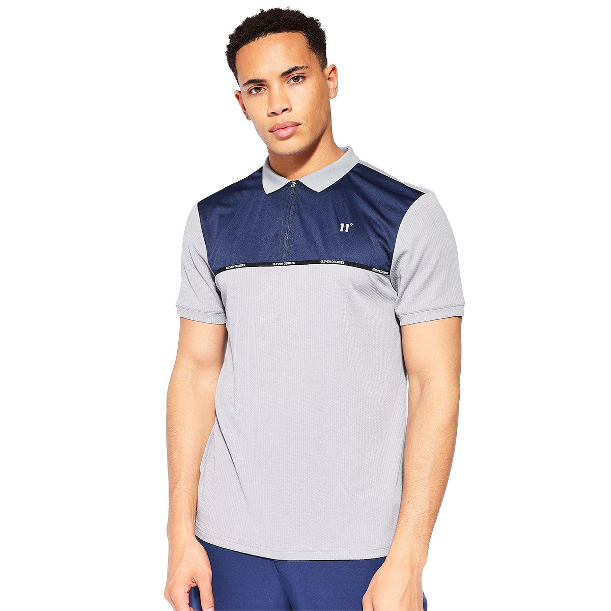 11 Degrees Men's Taped Zip Golf Polo Shirt, Mens, Grey/navy, Small | American Golf von 11 Degrees