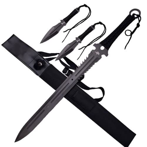 EIN Satz 1 Katana Ninja Schwert und 2 Wurfmesser scharf echt zum Training Metall Stahl Samurai Nur für Erwachsene 71 cm - 18 Jahre erforderlich 125 von 57 SPECIAL REPLICAS