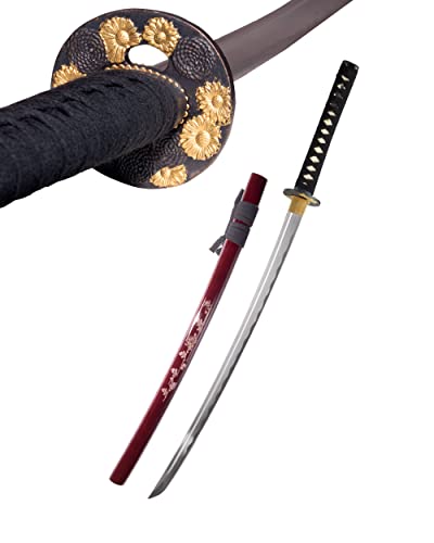 Katana Rot Schwert Scharf Echt Zum Training Metall Stahl 1045 Handgravierte Scheide Samurai 100% Handarbeit nur für Erwachsene - 18 Jahre erforderlich DS034 von 57 SPECIAL REPLICAS