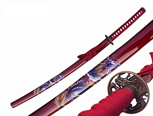 Katana Roter Drache Schwert echt Metall Nicht Scharf Samurai Schwert aus Stahl mit Einer Scheide zur Dekoration für einen Sammler oder als Geschenk 4KM80-405RD von 57 SPECIAL REPLICAS
