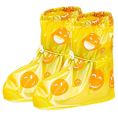 ACMEDE Regenüberschuhe Wasserdicht Cartoon Smiley Kinder Überschuhe Wiederverwendbar Rutschfester Schuhüberzieher, Optimal vor Regen,Schnee und Matsch geschützt für Unisex-Kinder von ACMEDE