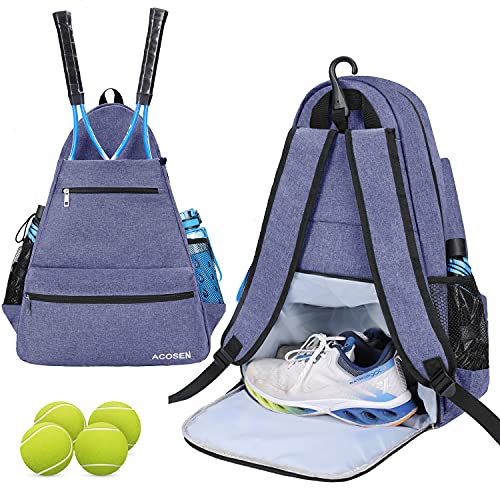ACOSEN Tennistasche Tennisrucksack – Tennistaschen für Damen oder Herren für 2 Tennisschläger, Pickleball-Paddel, Kleidung und Bälle, separates belüftetes Schuhfach (Violett – B) von ACOSEN