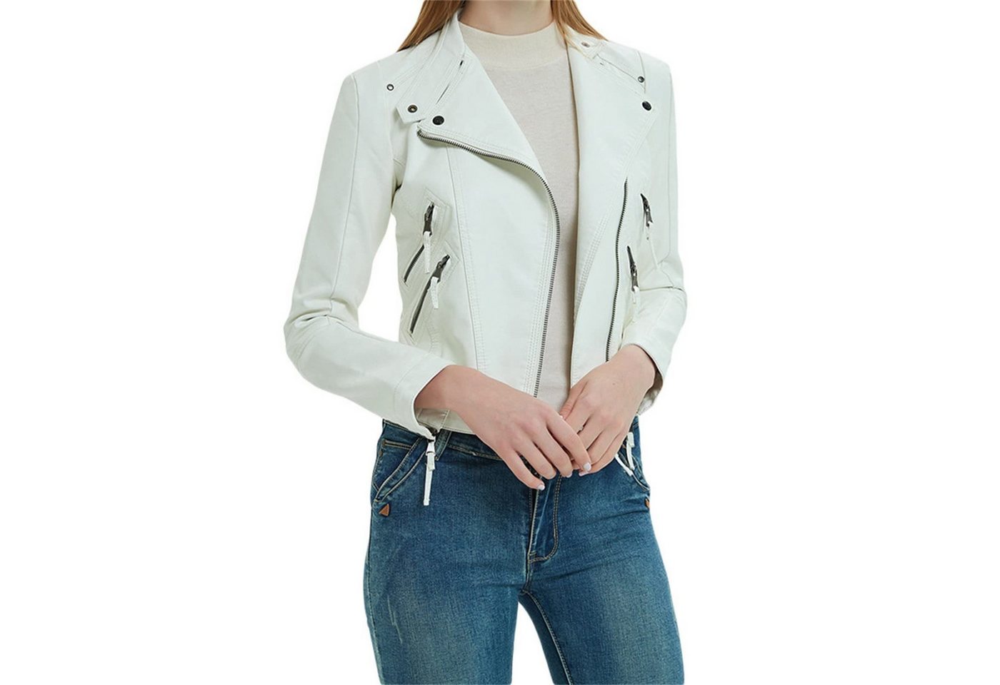 AFAZ New Trading UG Blusenblazer Damen-Jacke aus Kunstleder, Motorrad-Reitjacke mit Reißverschluss von AFAZ New Trading UG