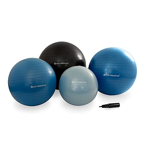 AFH-Webshop Gymnastikball | Fitnessball | Sitzball | Yogaball | Sportball | Bürostuhl | Stuhl | in trendigen Blautönen | mit Pumpe (4er Spar-Set) von AFH-Webshop