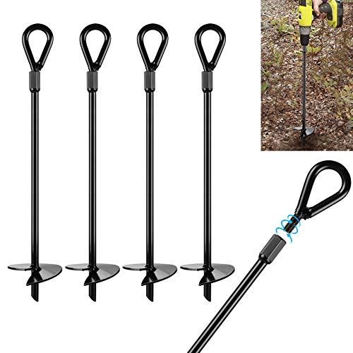 AGPTEK Bodenanker, 4 Packungen Bodenanker Set mit 38 cm (15 Zoll) Lang und 1,27 cm (0,5 Zoll) Dick, Bodenanker Heavy Duty Ideal für Zelte, Vordächer, Schuppen, Trampolin und Schaukeln von AGPTEK