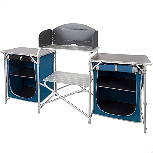 AKTIVE 52858 52856-Faltbarer Küchenschrank, 4 Aufbewahrungsfächer, Doppelschrank, tragbares Möbelstück, Aluminium, 172 x 35 x 80 cm, Marineblau, 172X35X80/111CM von AKTIVE