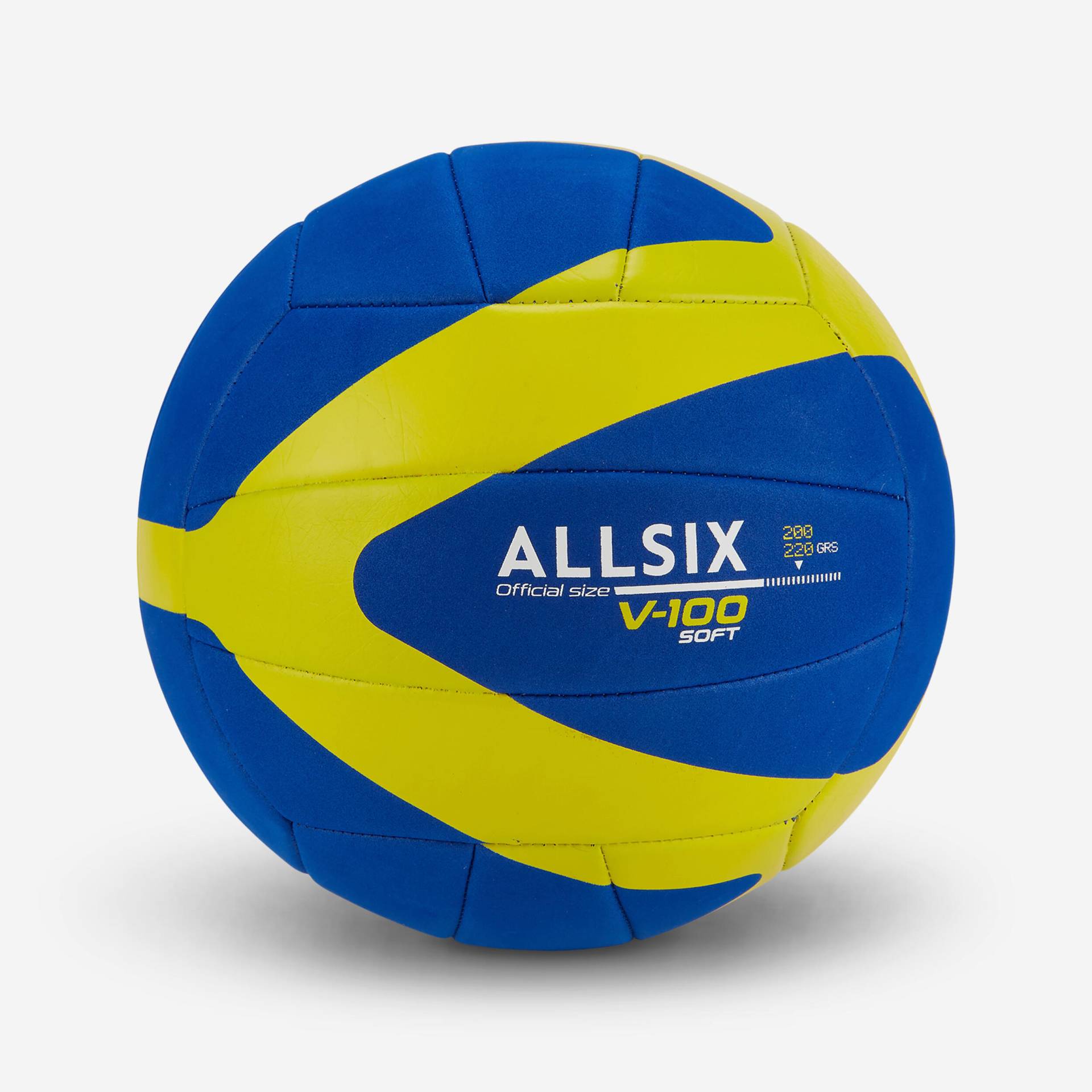 Volleyball V100 Soft 200–220 g 6–9 Jahre blau/gelb von ALLSIX