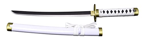 Katana S5053 Shusui Wado Ichimonji von Zoro aus One Piece - inoffizielle 45 cm Lange Replik mit schwarzer Stahlklinge und satiniertem Schnitt, Griff mit weißer Umwicklung und Ständer von AMONT