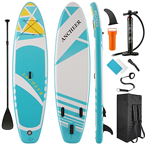 ANCHEER Aufblasbares Stand-Up-Paddle-Board mit Premium-SUP-Zubehör und Tragetasche, verstellbarem Paddel, Spiralleine, Handpumpe (Helles Seeblau), 10' x 30'' x 6'' von ANCHEER
