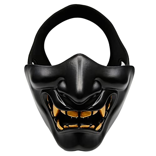 (Black) - Aoutacc Airsoft Half Face Masks, Evil Demon Monster Kabuki Samurai Hannya Oni Half Face Protective Masks Masquerade Ball, Party, Halloween, Cs War Game von Aoutacc