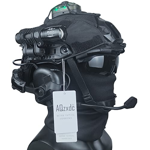 AQ zxdc Fast Tactical Helm, mit Rauschunterdrückungs Headset & NVG & Helm Abdeckung & Gesichtsvisier & Schutzbrille & Taschenlampe & Blinklicht, für Jagd-CS-Spiele,Bk d von AQ zxdc