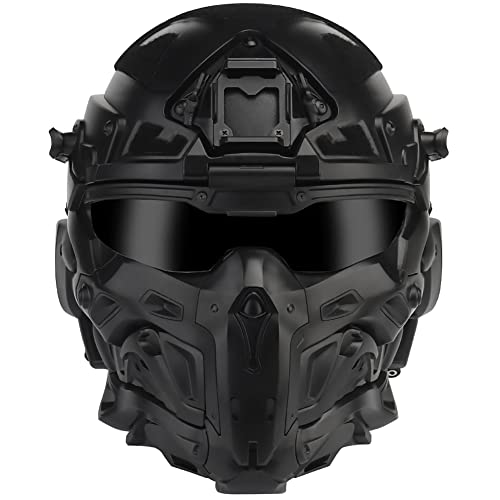AQ zxdc Full-Wrap Paintball Helm, Eingebaute Kopfhörer, Masken, Schutzbrillen, Entnebelungslüfter, All-In-One-Design, Abnehmbar, für Luftgewehrschutz, Schießen, Militärische Konfrontation,Schwarz von AQ zxdc