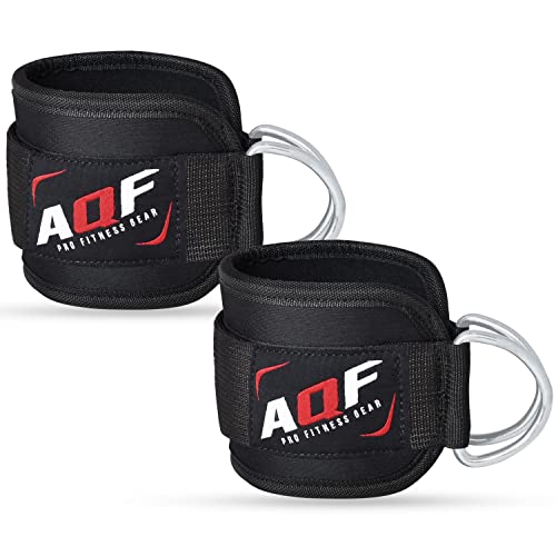 AQF Fußschlaufen Gepolstert 2Stück Fitness zubehör für Training am Kabelzug D- Ring Ankle Straps für Damen und Herren (Verkauft im Paar) (Schwarz) von AQF