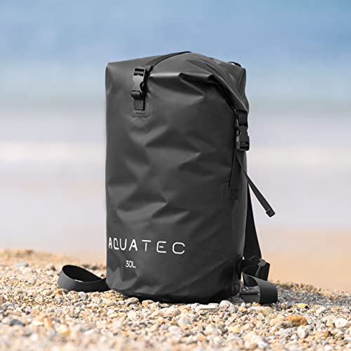 AQUATEC wasserdichte Dry Bag Rucksäcke - 5X Größen: 10L, 15L, 20L, 30L & 40L | Rucksack mit doppeltem Schulterriemen | Perfekt für Bootfahren/Kajakfahren/Wandern/Camping (30 L (schwarz)) von AQUATEC