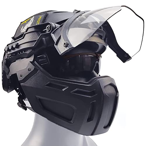 AQzxdc Airsoft Helm mit Schutzbrille und Visier Set, Full-Wrap Military Paintball Schutz Kombination, Visier 90°Verstellbar, für Outdoor-Jagd, CQB Schießen, BBS,Sets transparent von AQzxdc