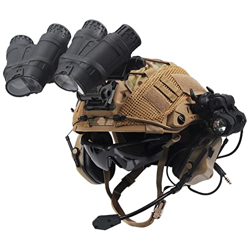 AQzxdc Fast Airsoft-Helm Sets, mit Vier Augen Fernrohr-Modell und Schalldichten Kopfhörern, Taschenlampen, Schutzbrillen, Signallampen etc, für Paintball Outdoor-Jagd BBS,Be max von AQzxdc