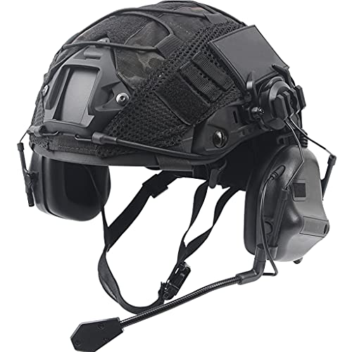 Fast Helm Set, Army Kampf Zubehör mit Tactical Headset und Helmüberzug, für Airsoft Paintball Outdoor Jagd,Schwarz,L von AQzxdc
