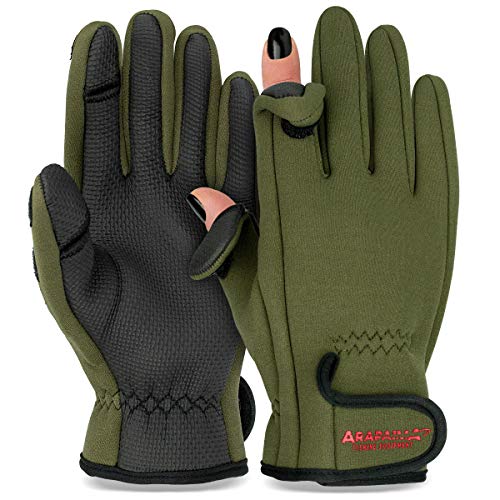 Thermo Angelhandschuhe 'Spin' | Neopren Angel Handschuhe | Anglerhandschuhe | Fishing Gloves - Oliv - S von Arapaima Fishing Equipment