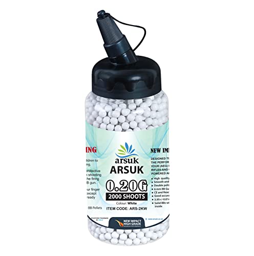 ARSUK Softair Paintball - Airsoft Glock Kugeln für Pistole, Luftgewehr, Paintball Gun - Plastik BBS Munition BB - 6mm Bio BBS 0.20g (1000, 2000, 5000, 10000 Schuss) (Weiß: 2000 Schuss) von ARSUK