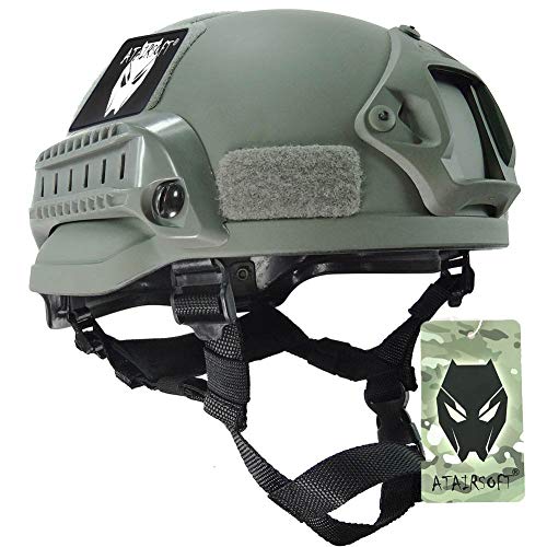 ATAIRSOFT Mich 2002 Kampf Schutz Helm mit Side Rail & NVG Berg Blattwerk grün FG für Airsoft Taktisch Militär Paintball Jagd von ATAIRSOFT