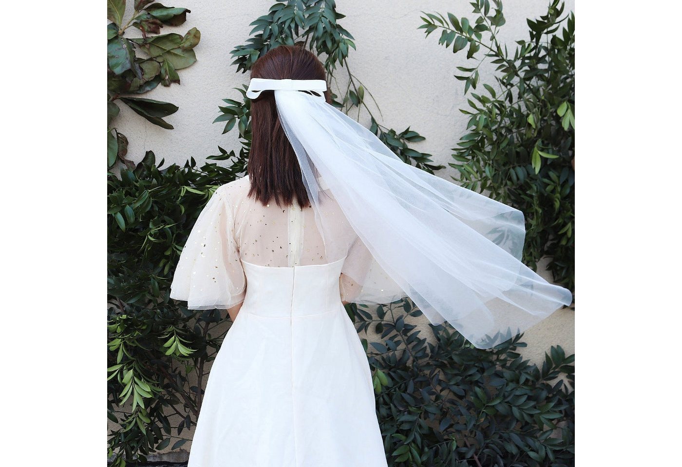 AUKUU Diadem Brautkopfbedeckung Brautkopfbedeckung tägliche Straßenfotografie, Haarkamm mit Schleife eleganter und einfacher Schleier von AUKUU