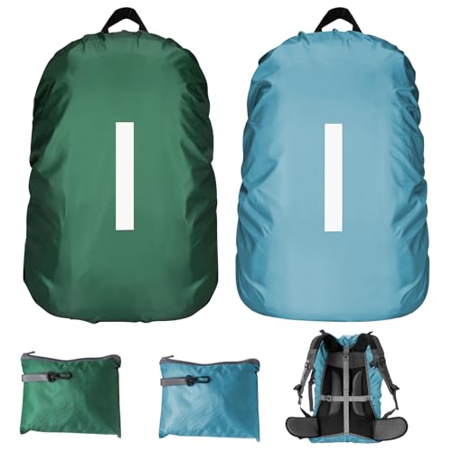 AUSYIWI 2 Piece Backpack Rain Cover (60 litres), Waterproof Backpack Rain Cover with Reflectors and Non-Slip Cross Buckle Straps for Hiking, Camping and Cycling (Blue+Green) von AUSYIWI