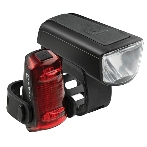AXA Dwn Set 50 Lux – Fahrradlampen-Set – Drei Lichtmodi – 50 Lux – einfach anzubringen – USB wiederaufladbar – Fahrradlampen-LED-Set – Bremslichtfunktion von AXA