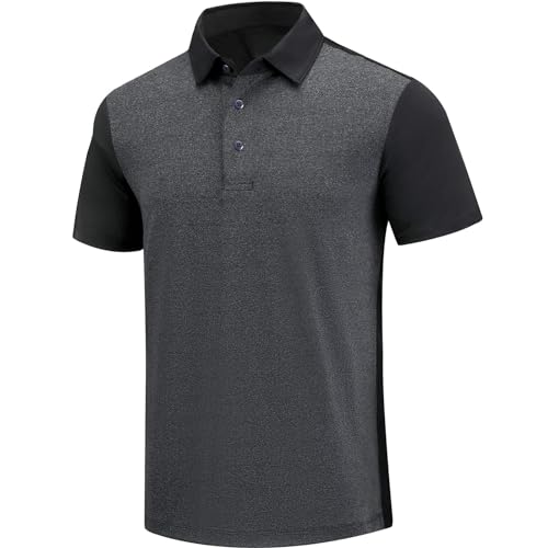 Golf Poloshirt Herren Pro 3.0 T-Shirt Freizeitshirt Männer Slim Fit Kurzarm Langarm Polo Shirts Atmungsaktiv Schnell Trocknend Tshirts Kragen mit Knopfleiste für Sommer Sport Outdoor (L, Kohlenstoff) von AXKAL
