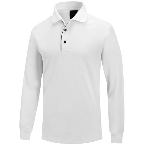 Golf Poloshirt Herren Pro 3.0 T-Shirt Freizeitshirt Männer Slim Fit Kurzarm Langarm Polo Shirts Atmungsaktiv Schnell Trocknend Tshirts Kragen mit Knopfleiste für Sommer Sport Outdoor (S, Weiss) von AXKAL