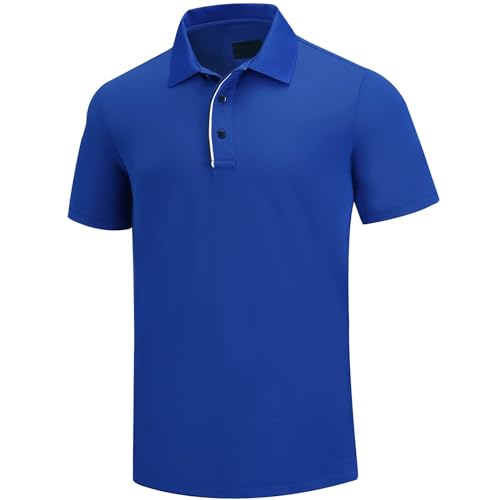 Golf Poloshirt Herren Pro 3.0 T-Shirt Freizeitshirt Männer Slim Fit Kurzarm Langarm Polo Shirts Atmungsaktiv Schnell Trocknend Tshirts Kragen mit Knopfleiste für Sommer Sport Outdoor (XXL, Meerblau) von AXKAL