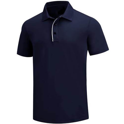 Golf Poloshirt Herren Pro 3.0 T-Shirt Freizeitshirt Männer Slim Fit Kurzarm Langarm Polo Shirts Atmungsaktiv Schnell Trocknend Tshirts Kragen mit Knopfleiste für Sommer Sport Outdoor (XXL, Cyan) von AXKAL