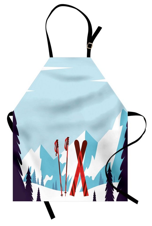 Abakuhaus Kochschürze Höhenverstellbar Klare Farben ohne verblassen, Ski Schneeberge und Skistöcke von Abakuhaus