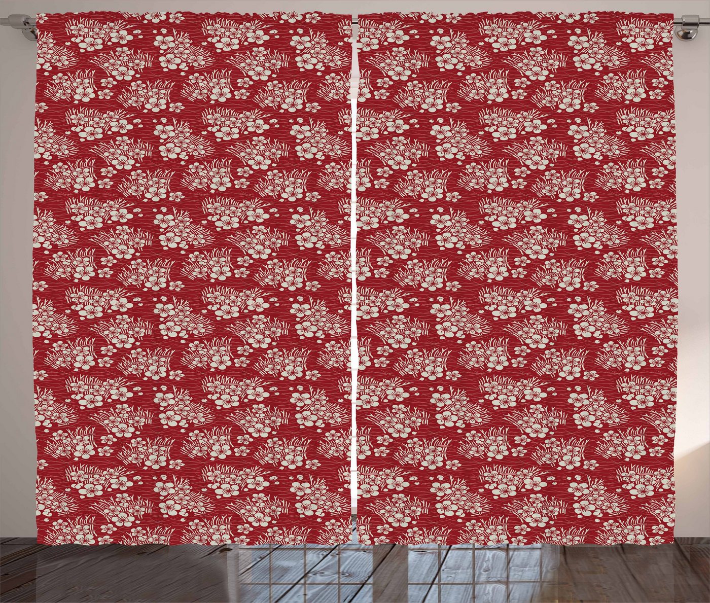 Gardine Schlafzimmer Kräuselband Vorhang mit Schlaufen und Haken, Abakuhaus, Kirschblüte Ballen Heu von Abakuhaus