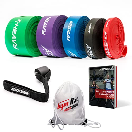 ActiveVikings® Pull-Up Fitnessbänder | Perfekt für Muskelaufbau und Crossfit Freeletics Calisthenics | Fitnessband Klimmzugbänder Widerstandsbänder (F - Full Package (Komplett Set + Gym Bag)) von ActiveVikings