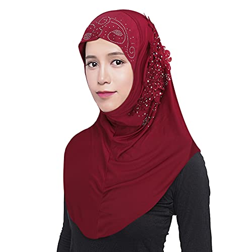 AfinderDE Damen Fraun Bandana Muslimische Hijab Schals EIS-Silk Headwrap Kopftücher Kopfbedeckung Turban-Hüte Kappe Bandana Haartuch Mützen mit Blume von AfinderDE